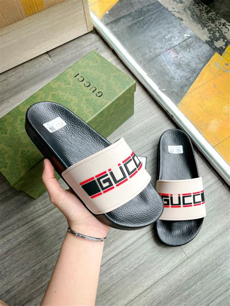 Gucci Women’s Stripe Rubber Slide Ecru Sz 39 NEW 